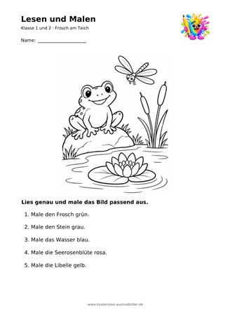Ausmalbild Frosch am Teich