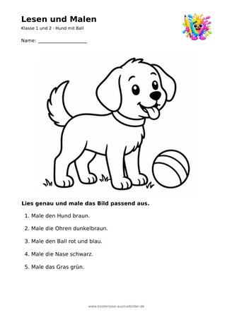 Ausmalbild Hund mit Ball