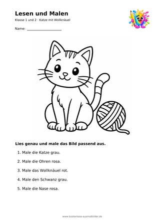 Ausmalbild Katze mit Wollknäuel