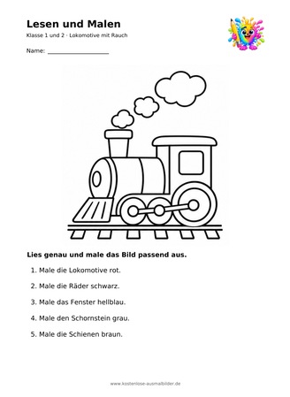 Ausmalbild Lokomotive mit Rauch