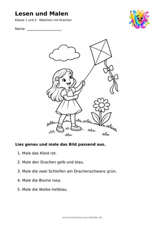 Ausmalbild Mädchen mit Drachen