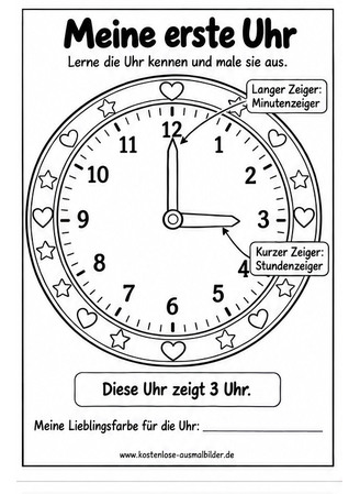 Ausmalbild Meine erste Uhr ausmalen