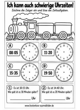 Ausmalbild Uhrzeiten Führerschein gemischte Zeiten