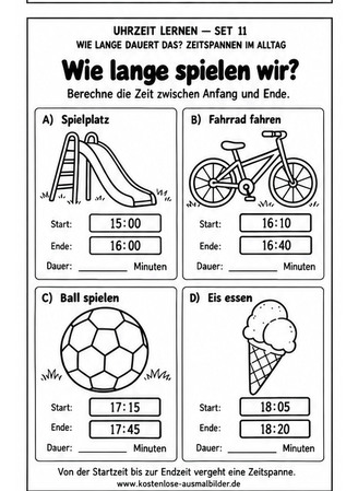 Ausmalbild Zeitspannen beim Spielen