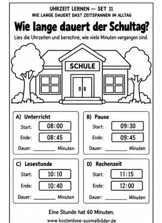 Ausmalbild Zeitspannen im Schulalltag