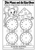 Ausmalbild Maus mit Käse Uhrzeiger einzeichnen