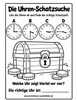 Ausmalbild Uhren Schatzsuche Viertel vor vier