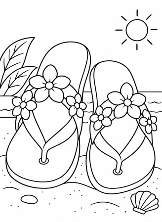 Ausmalbild Flip Flops mit Blumen am Riemen