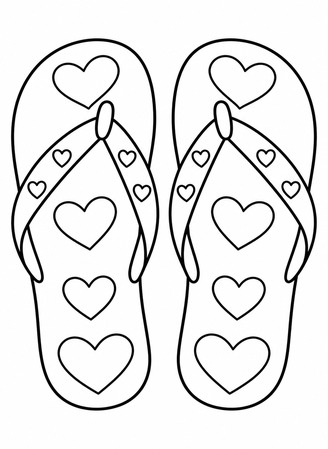 Ausmalbild Flip Flops mit Herzen