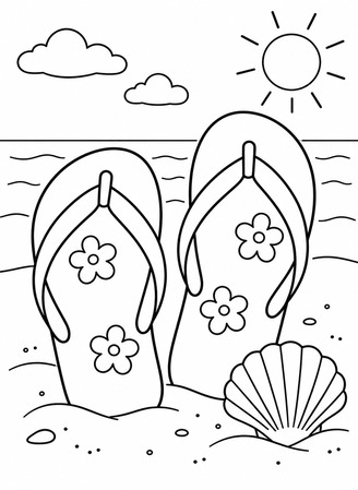 Ausmalbild Flip Flops mit Muschel