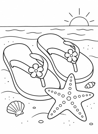 Ausmalbild Flip Flops mit Seestern