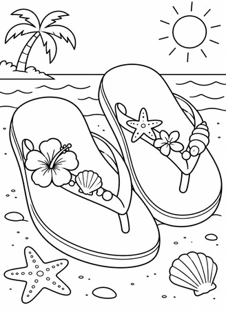 Ausmalbild Flip Flops mit Sommerdeko