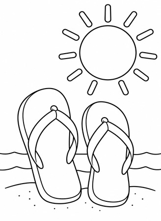 Ausmalbild Flip Flops mit Sonne