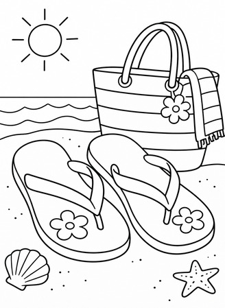 Ausmalbild Flip Flops mit Strandtasche