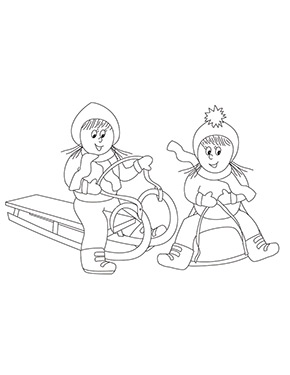 Ausmalbild Schlitten fahren