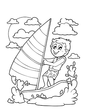 Ausmalbild Surfer auf dem See