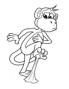 Ausmalbild Affe klebt am Kaugummi