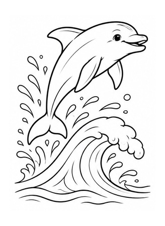 Ausmalbild Delfin an der Welle