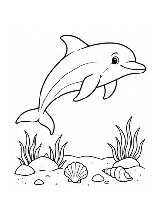 Ausmalbild Delfin über dem Meeresboden