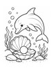 Ausmalbild Delfin bei Perlenmuschel