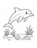 Ausmalbild Delfin über dem Meeresboden