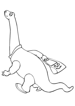 Ausmalbild Baby Dino läuft zur Schule