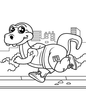 Ausmalbild Dinosaurier beim Joggen