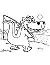 Ausmalbild Dinosaurier geht angeln