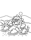 Ausmalbild Dinosaurier geht baden