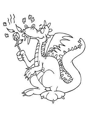 Ausmalbild Drache grillt Marshmallows