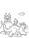 Ausmalbild Drache vor dem Schloss
