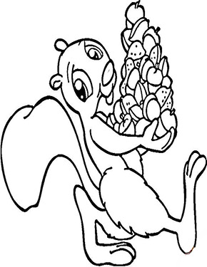 Ausmalbild Eichhörnchen trägt Haselnüsse