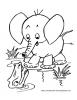 Ausmalbild Elefant am Fluss