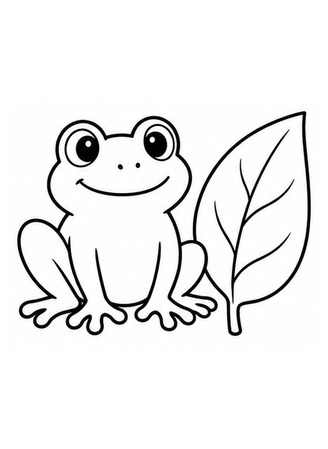 Ausmalbild Einfacher Frosch mit Blatt