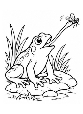 Ausmalbild Frosch fängt Fliege