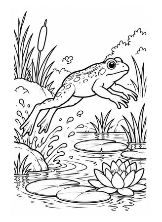 Ausmalbild Frosch springt in den Teich