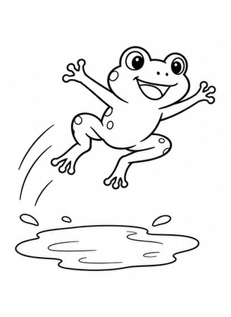 Ausmalbild Frosch springt über Pfütze