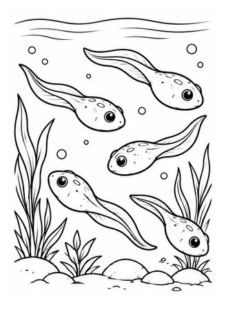 Ausmalbild Kaulquappen im Wasser
