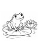 Ausmalbild Frosch auf Seerosenblatt mit Blüte