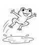 Ausmalbild Frosch springt über Pfütze