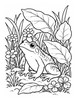 Ausmalbild Frosch zwischen Blättern und Blumen