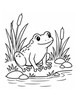 Ausmalbild Frosch zwischen Schilf und Steinen