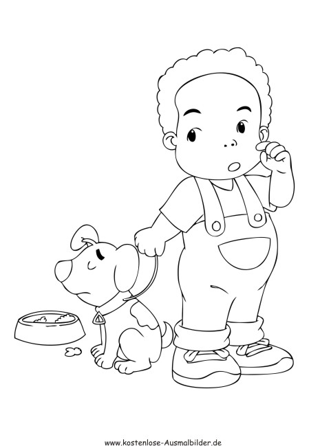 Ausmalbild Junge mit Hund