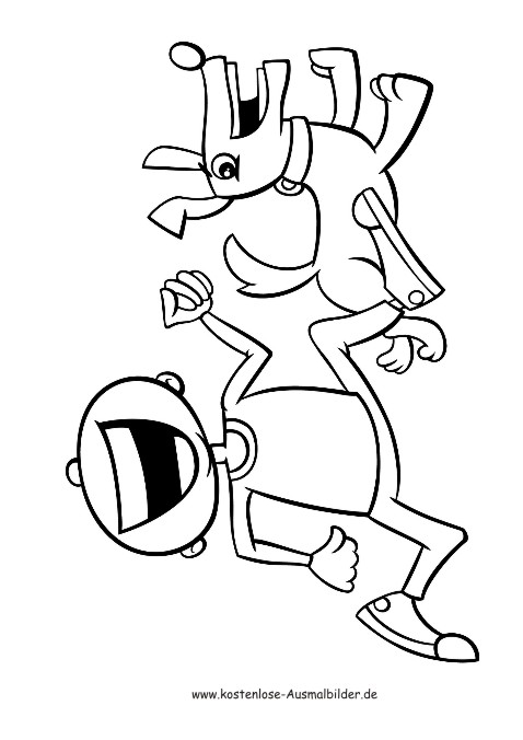 Ausmalbild Junge rennt mit Hund