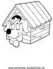 Ausmalbild Hund in Hundehütte