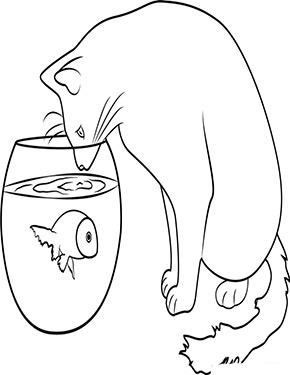 Ausmalbild Mietze beim Trinken