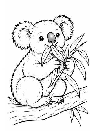 Ausmalbild Koala mit Eukalyptuszweig