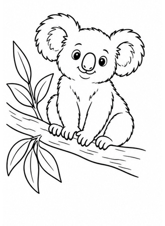 Ausmalbild Koala sitzt auf Eukalyptusast