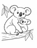 Ausmalbild Koala Mutter mit Jungtier am Bauch