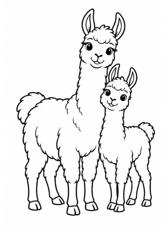 Ausmalbild Lama Mutter mit Jungtier
